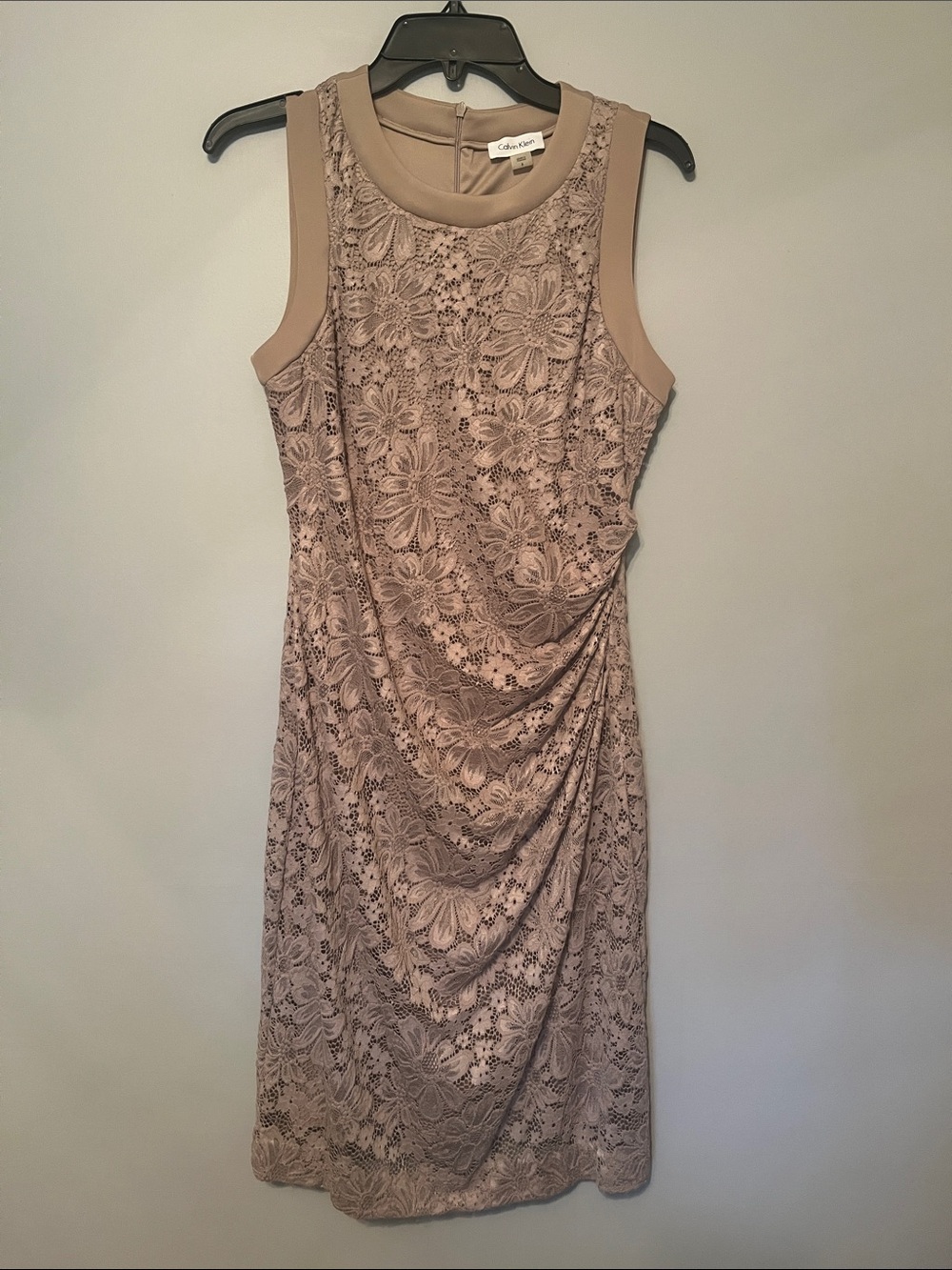 Calvin Klein Sleeveless Taupe Floral Lace Midi Dress